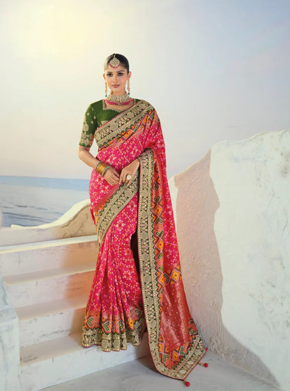 Hot Pink Heavy Work Patola Saree