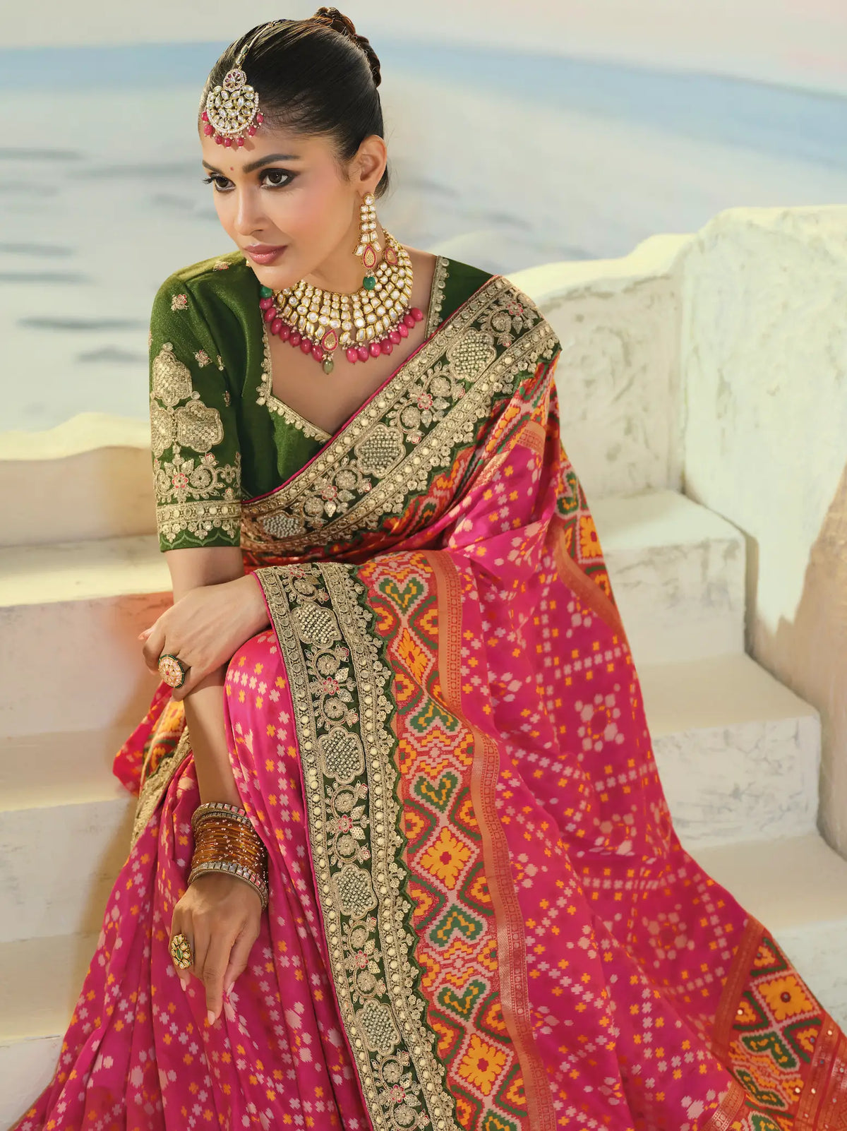 Hot Pink Heavy Work Patola Saree
