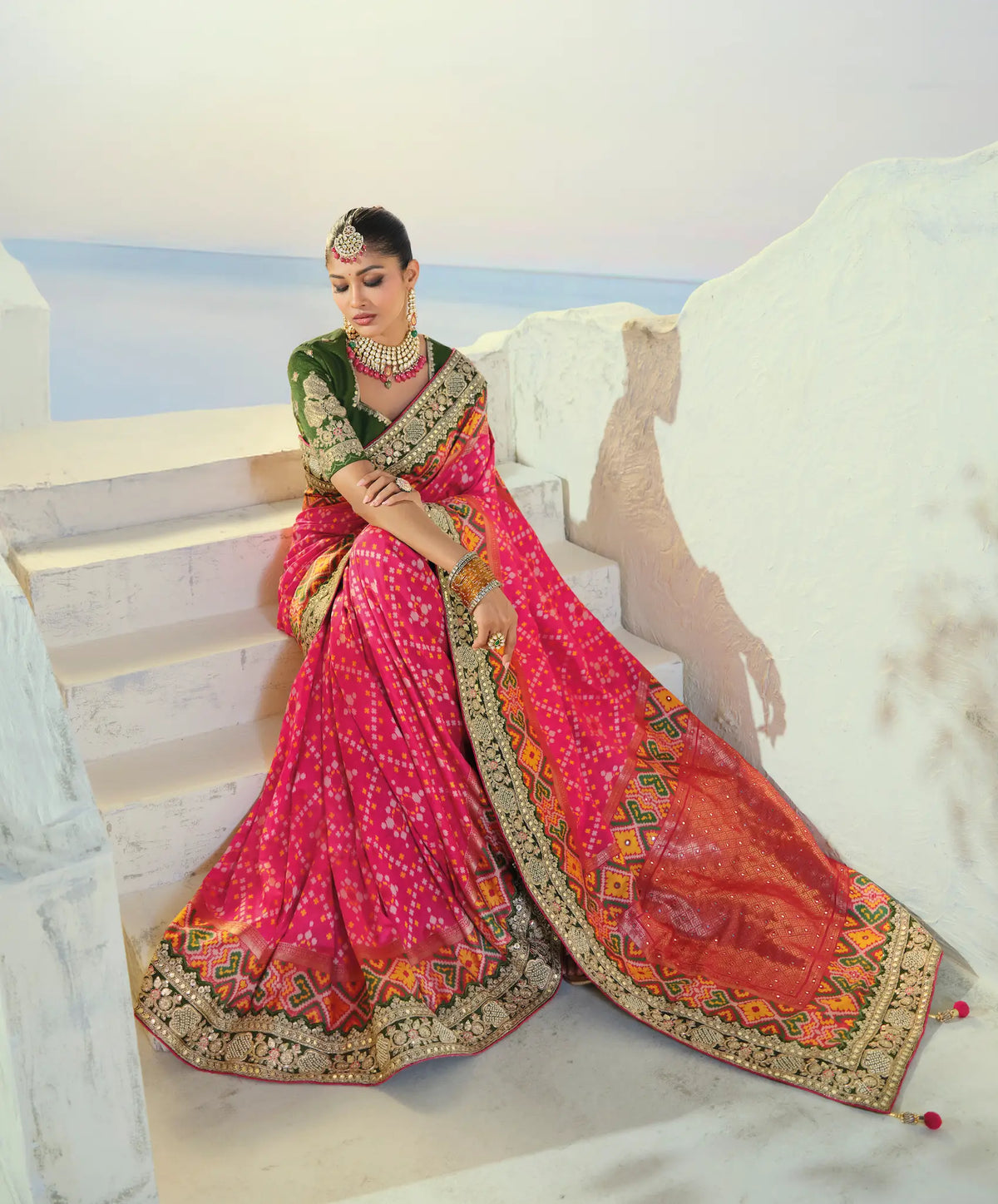 Hot Pink Heavy Work Patola Saree