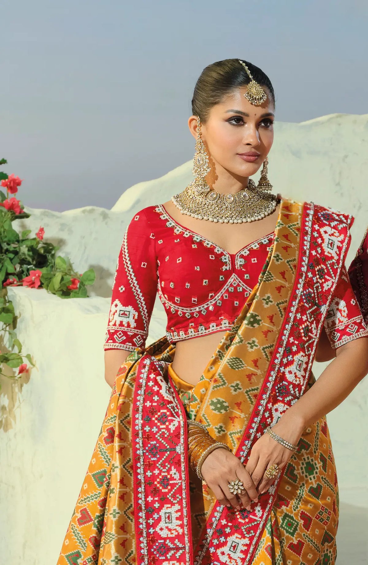 Mustard Gold Heavy Work Patola Saree