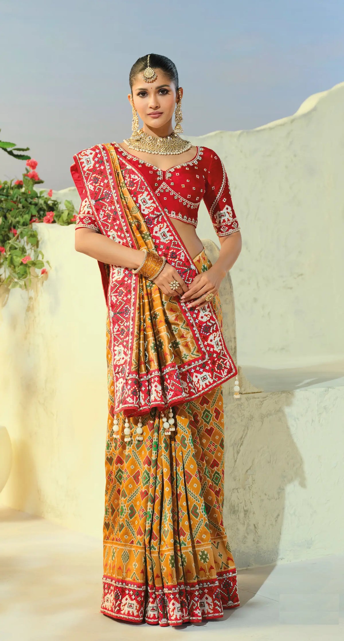 Mustard Gold Heavy Work Patola Saree