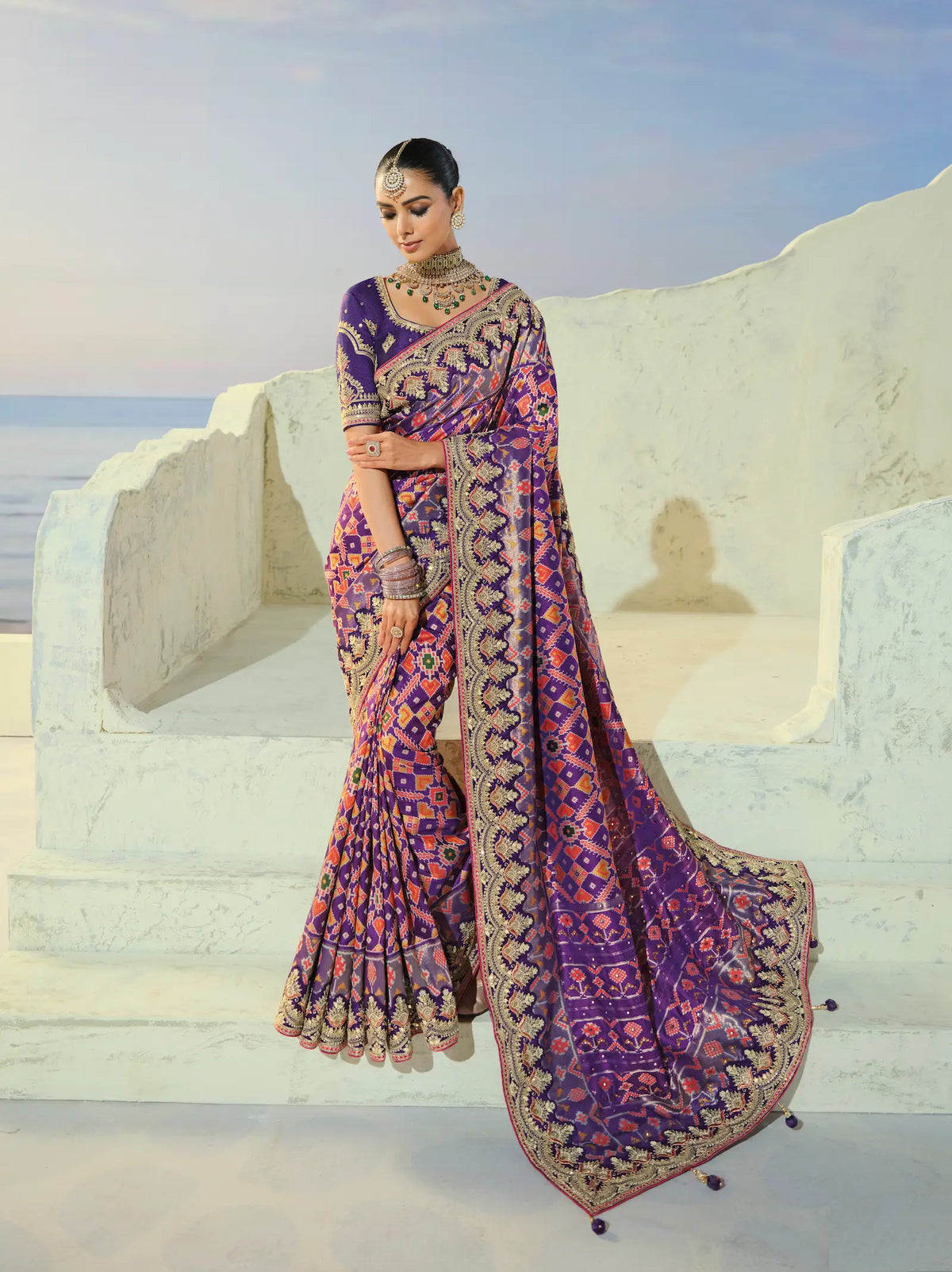 Dark Purple Heavy Work Patola Saree