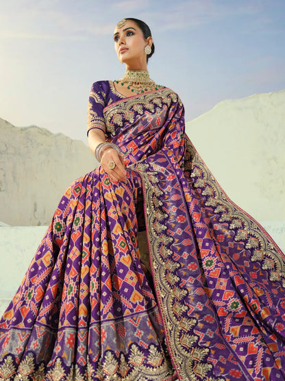 Dark Purple Heavy Work Patola Saree