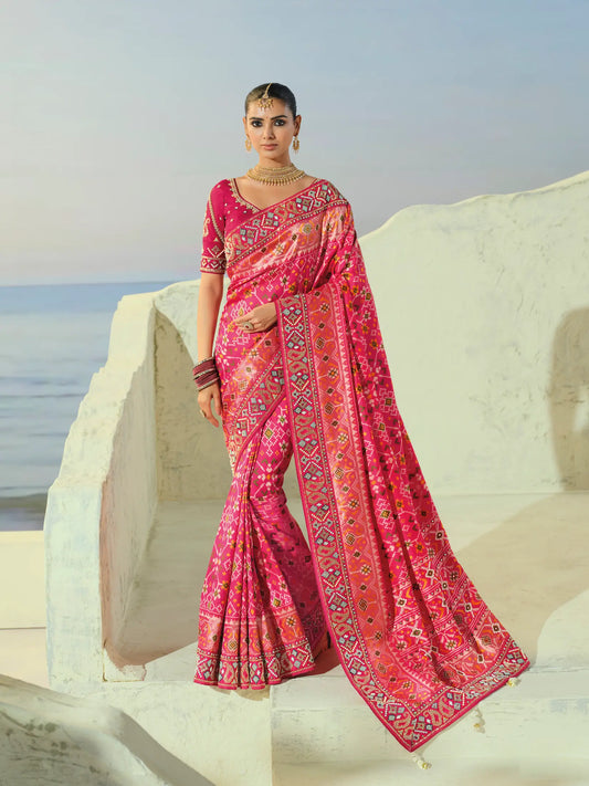 Fuchsia Pink Heavy Work Patola Saree