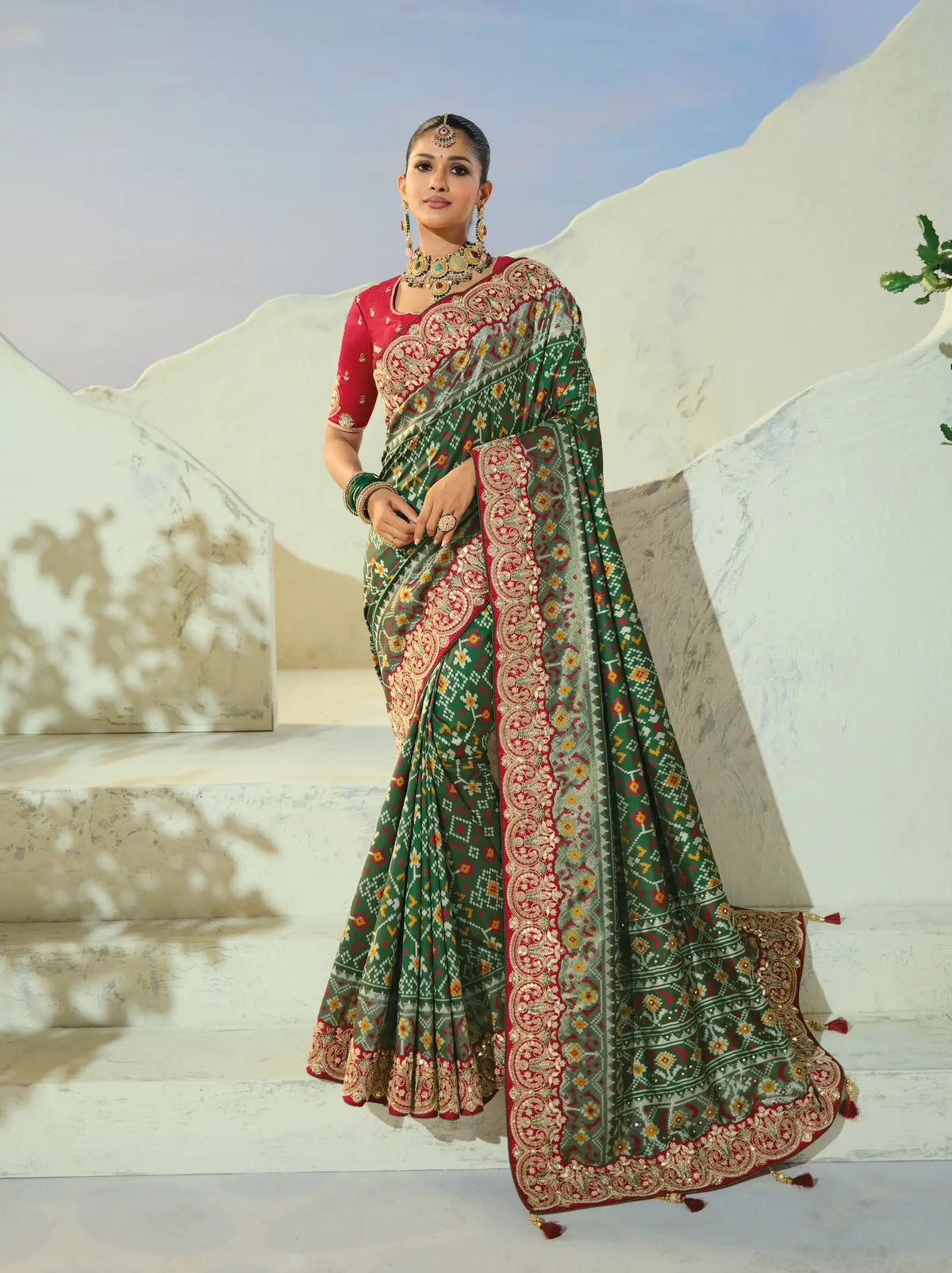 Deep Green Heavy Work Patola Saree