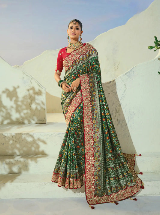 Deep Green Heavy Work Patola Saree