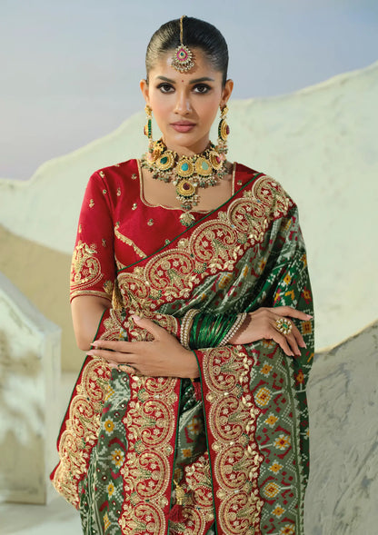 Deep Green Heavy Work Patola Saree