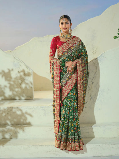 Deep Green Heavy Work Patola Saree
