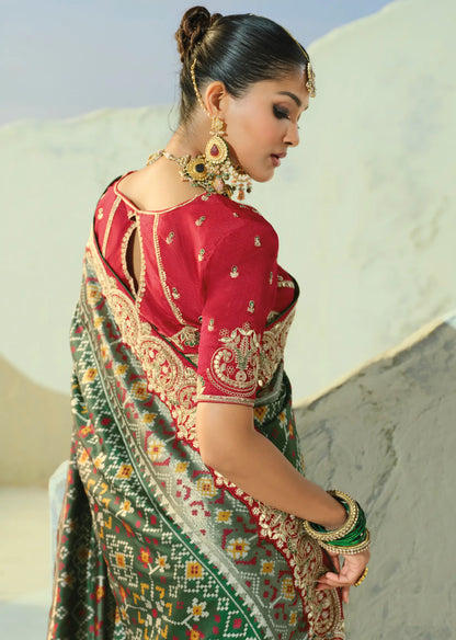 Deep Green Heavy Work Patola Saree