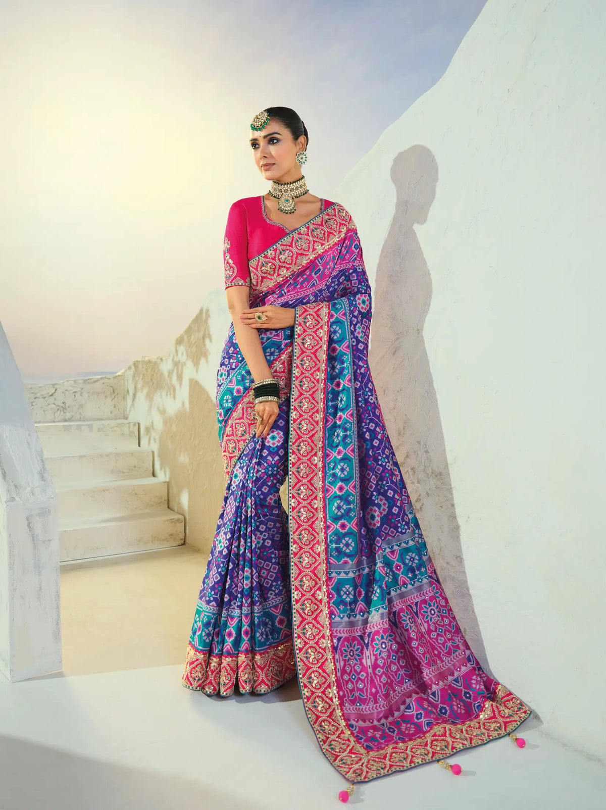 Dark Blue Heavy Work Patola Saree