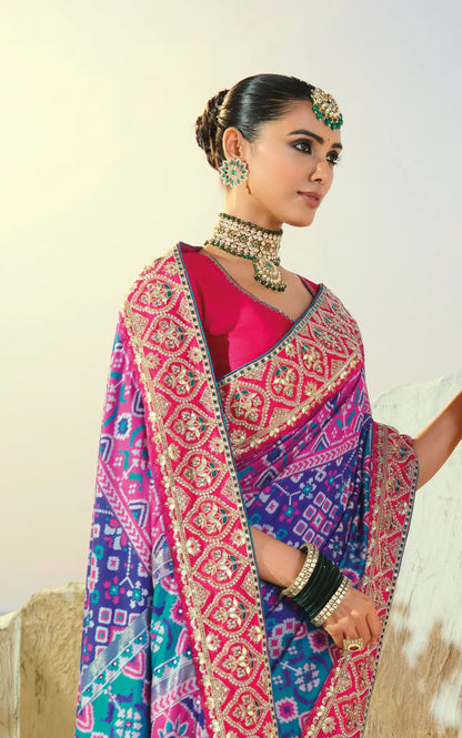 Dark Blue Heavy Work Patola Saree