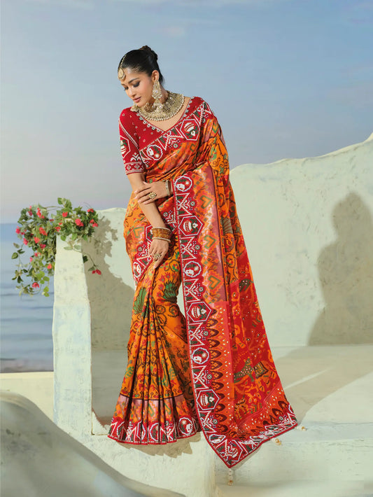 Marigold Orange Heavy Work Patola Saree