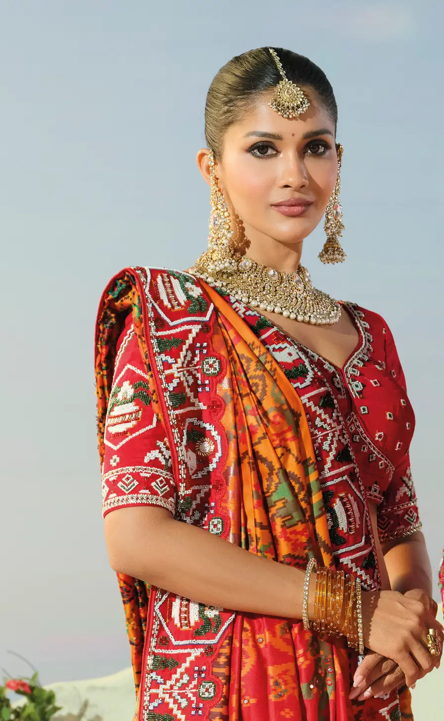 Marigold Orange Heavy Work Patola Saree
