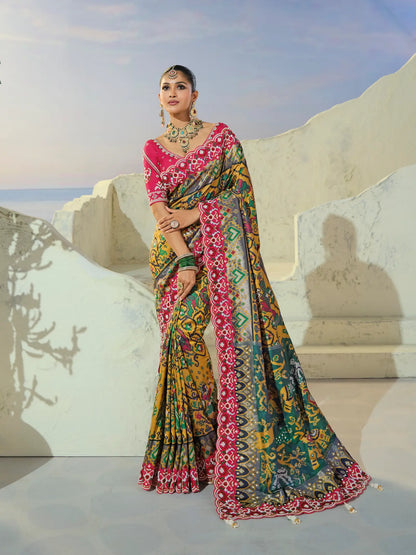 Mustard Yellow Heavy Work Patola Saree
