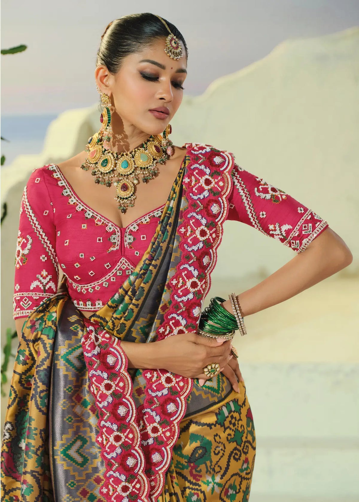 Mustard Yellow Heavy Work Patola Saree