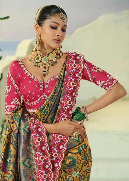 Mustard Yellow Heavy Work Patola Saree