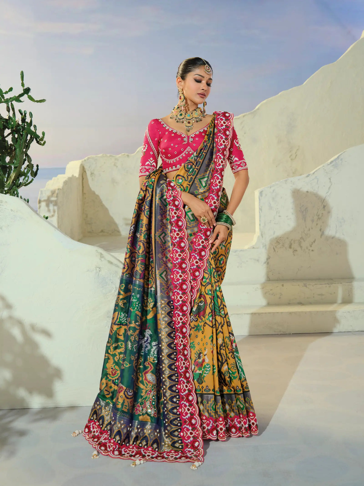 Mustard Yellow Heavy Work Patola Saree