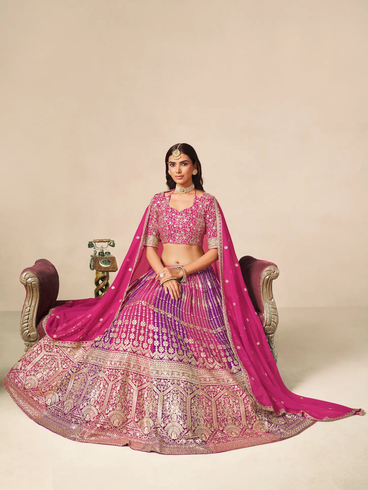 Pink-Purple Embroidered Lehenga Choli