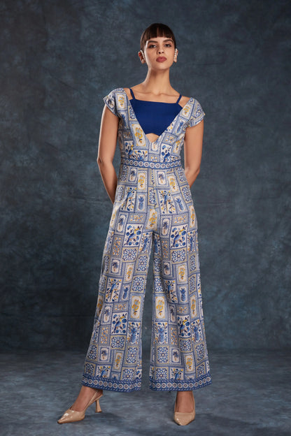 Navy Blue Printed Linen Co-ord Set