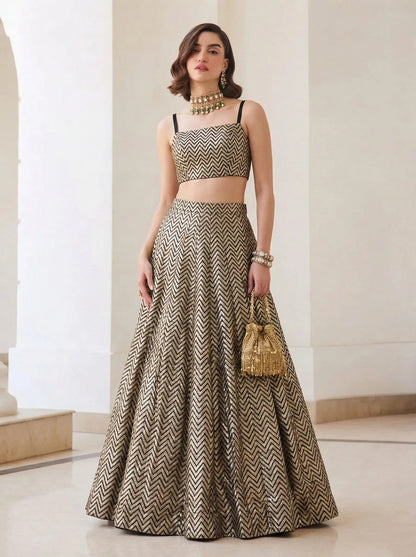 Black Zigzag Silk Indo Western Set