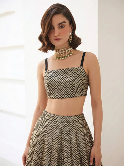 Black Zigzag Silk Indo Western Set