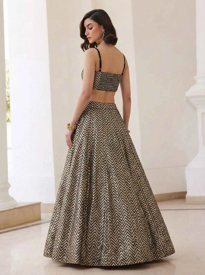 Black Zigzag Silk Indo Western Set