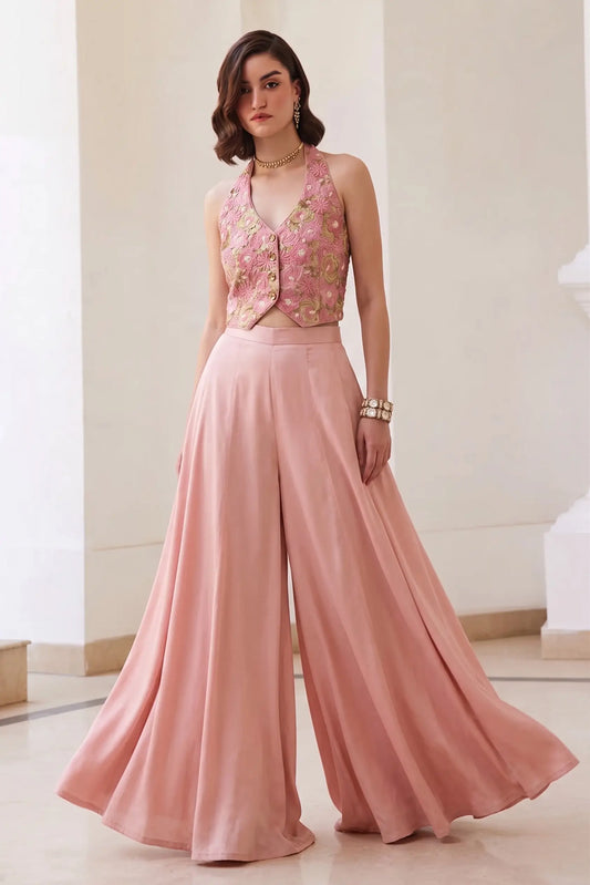 Blush Rose Silk Palazzo Co-Ord Set
