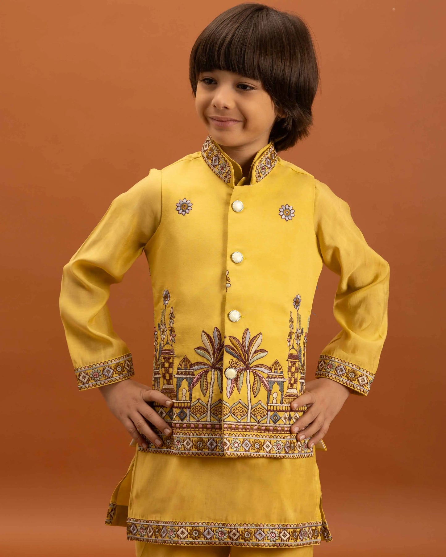 Yellow Kurta Set With Thread Sequins Embroidery Work Koti