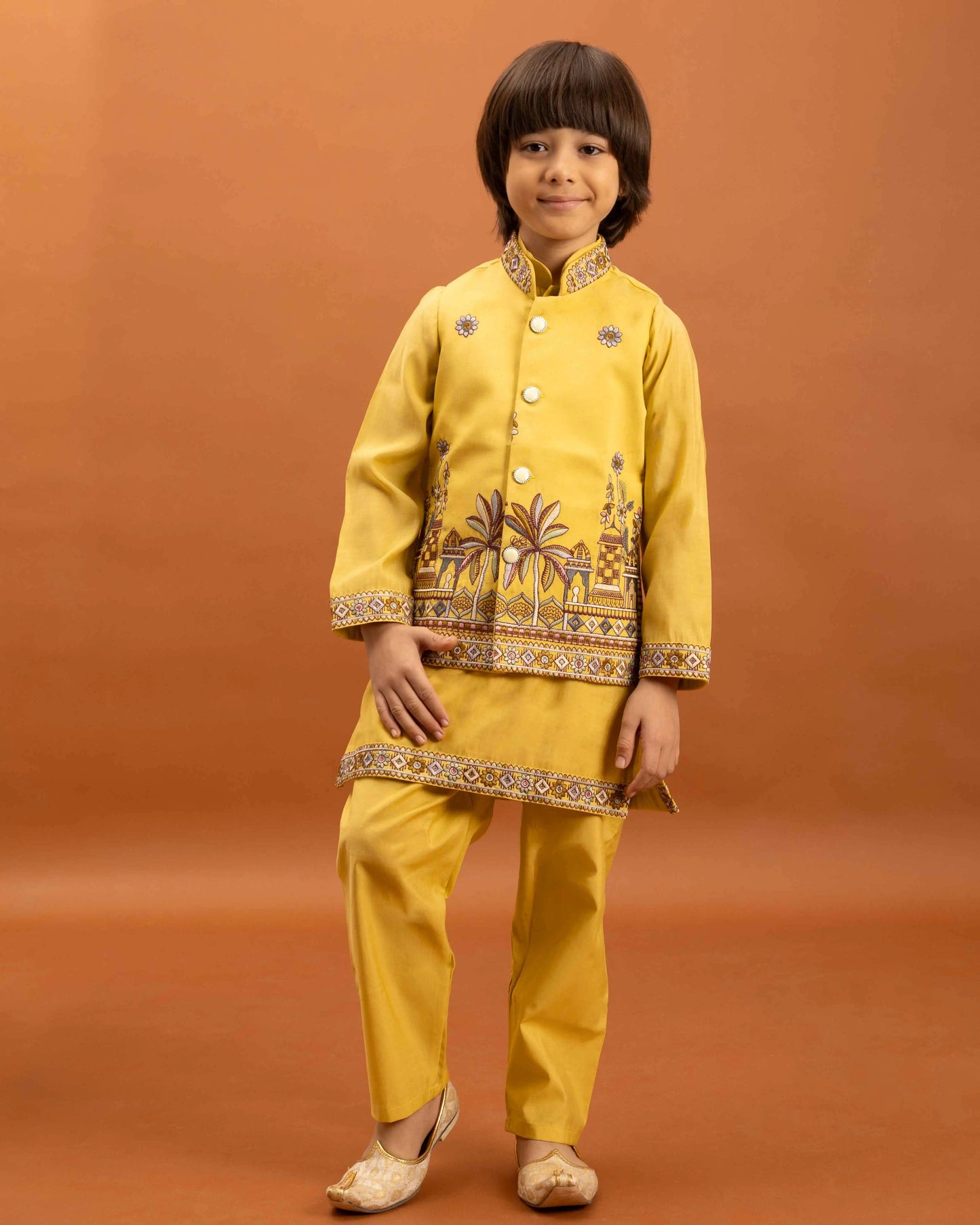 Yellow Kurta Set With Thread Sequins Embroidery Work Koti