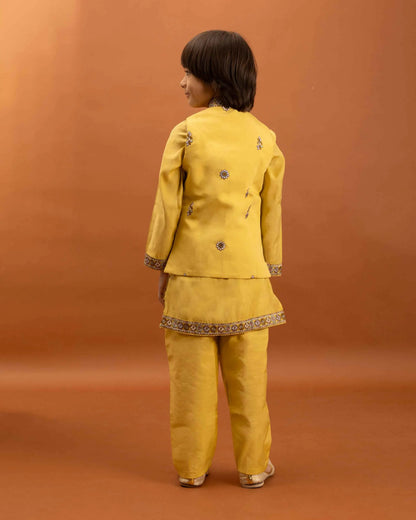 Yellow Kurta Set With Thread Sequins Embroidery Work Koti