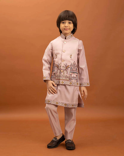 Pink Kurta Set With Thread Sequins Embroidery Work Koti