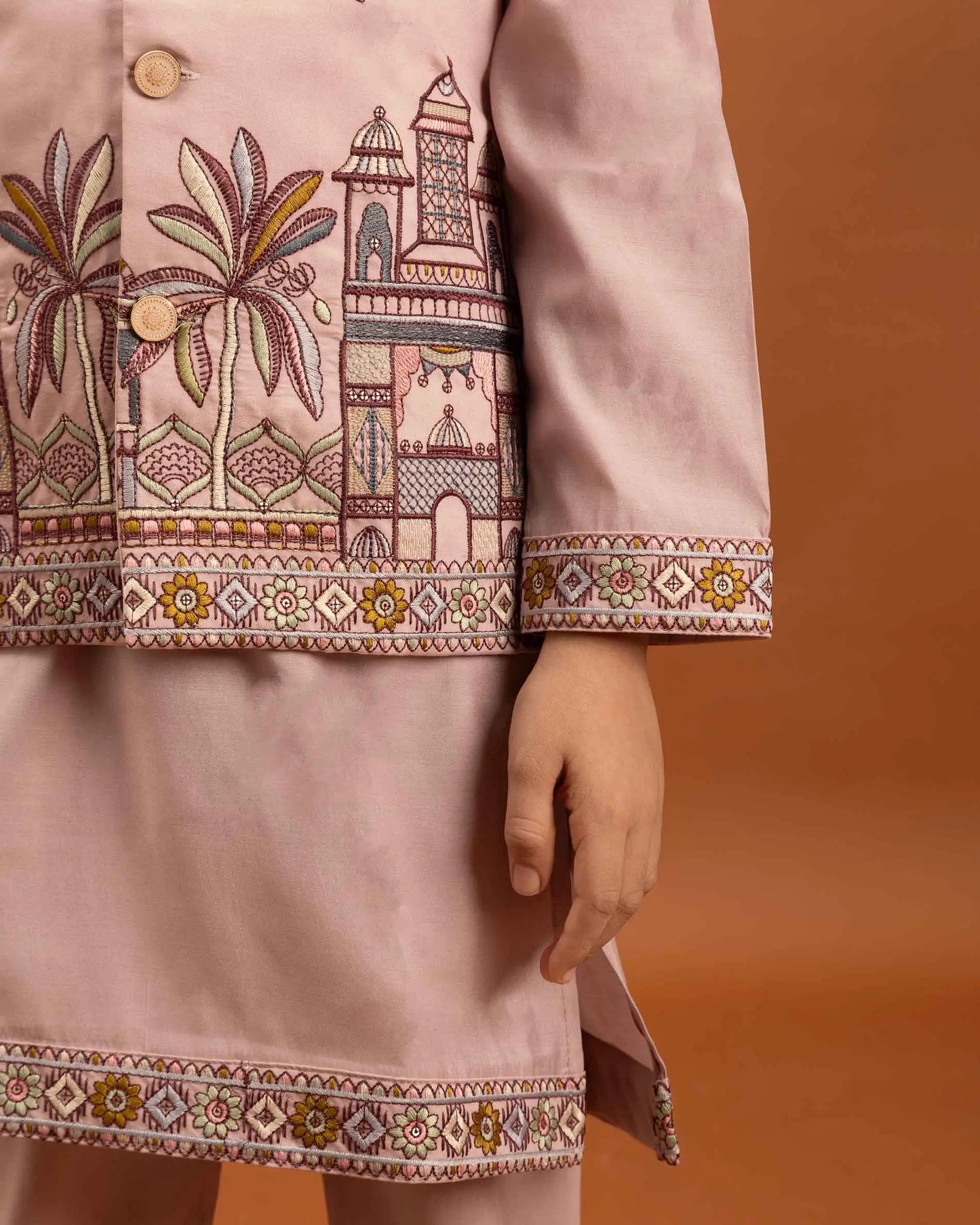 Pink Kurta Set With Thread Sequins Embroidery Work Koti