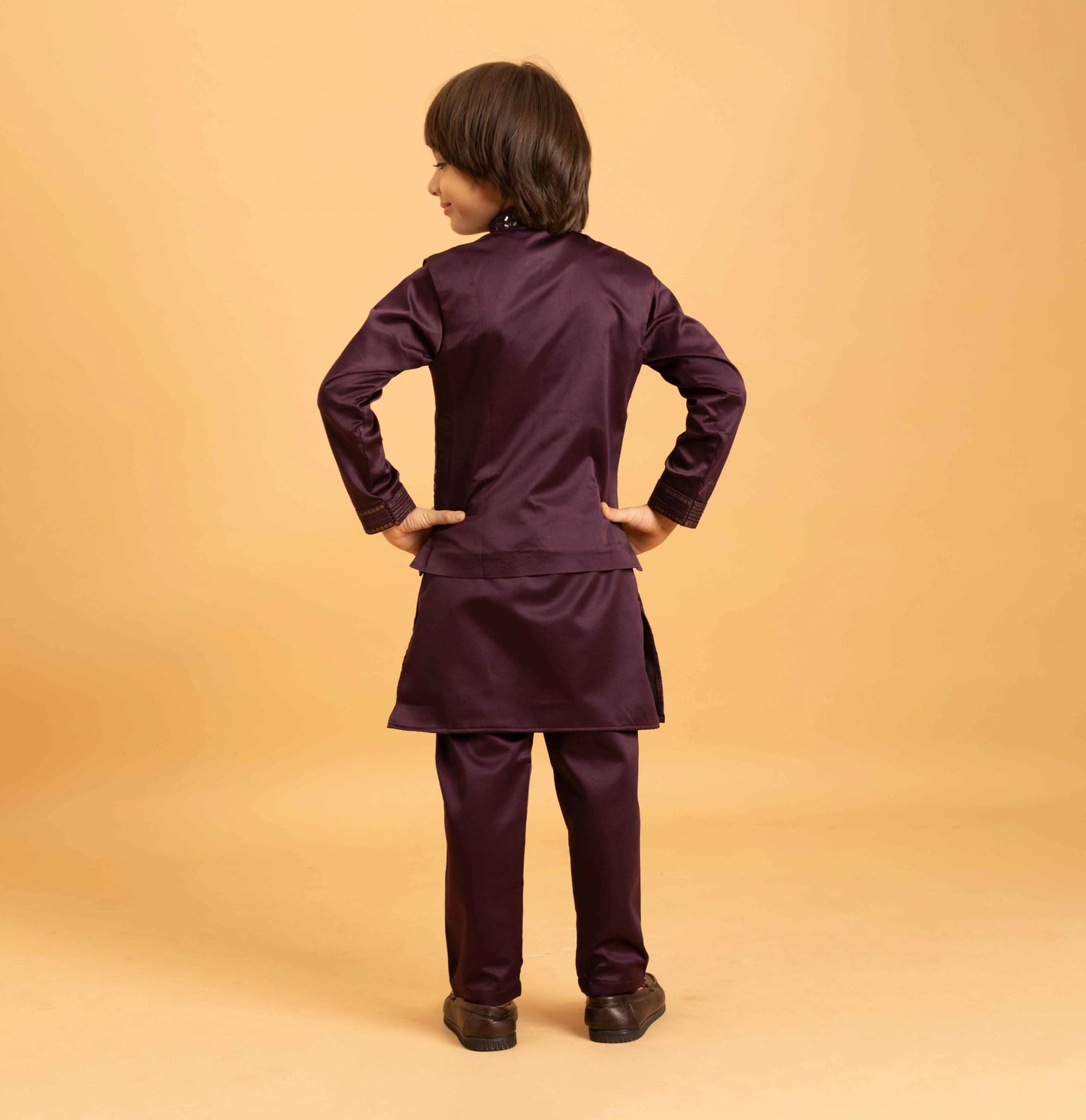 Purple Brown Kurta Set With Mirror & Sequins Embroidered Koti