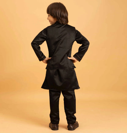 Black Kurta Set With Mirror & Sequins Embroidered Koti