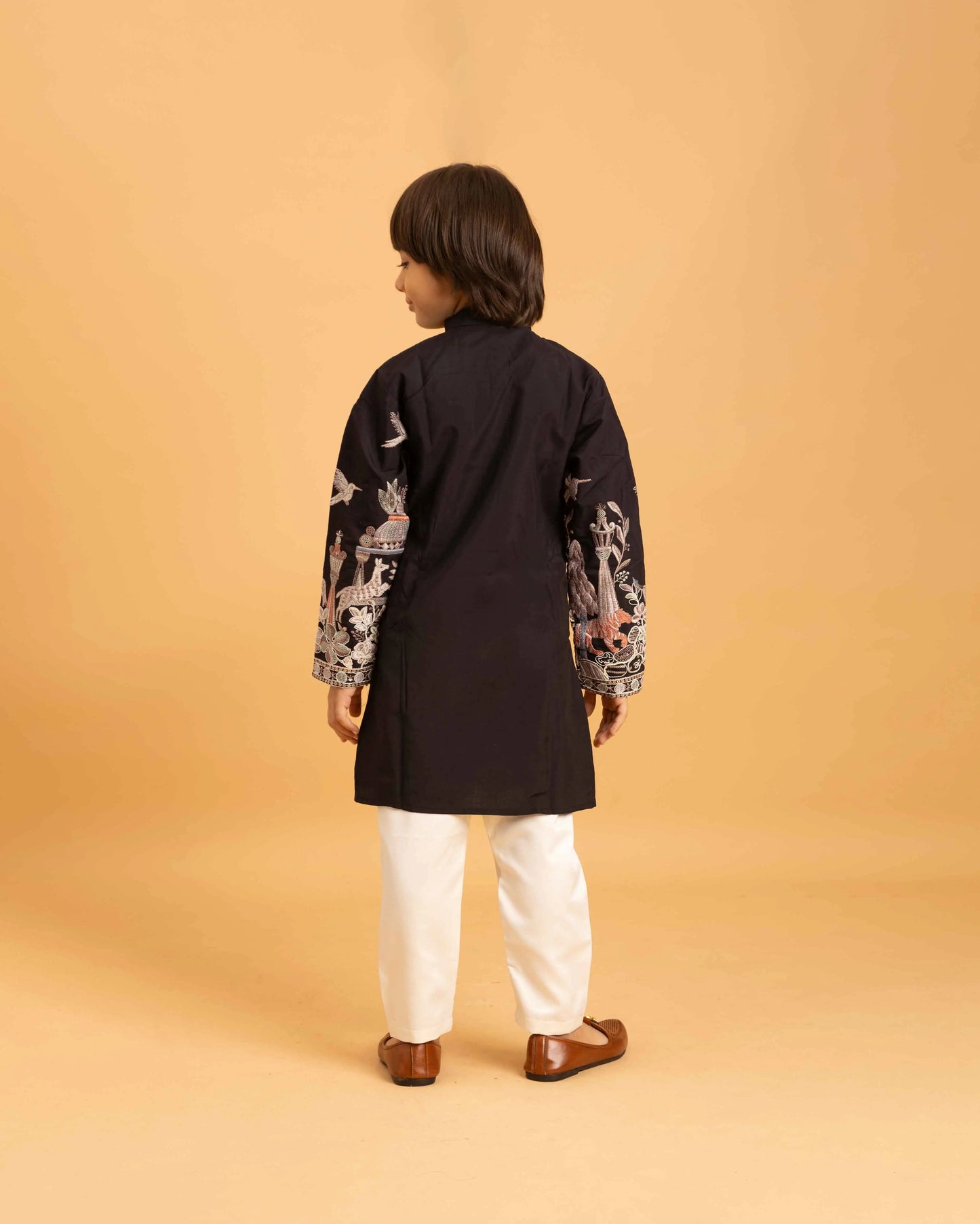 Black Thread Sequins Embroidery Work Kids Kurta Set