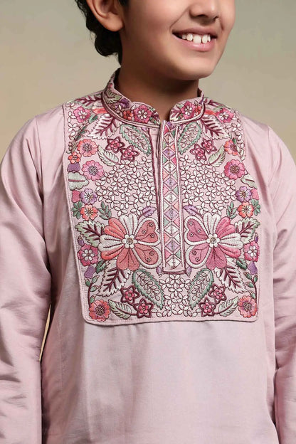 Light Pink Embroidery Work Kids Kurta Set