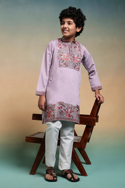 Lavender Embroidery Work Kids Kurta Set