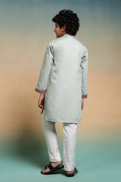 Pista Embroidery Work Kids Kurta Set