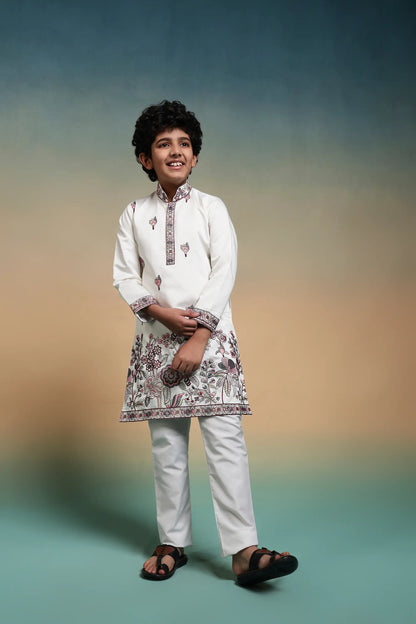 White Embroidery Silk Kurta Set
