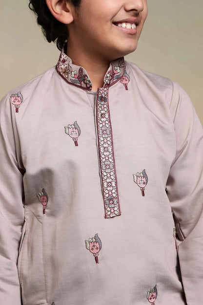 Chiku Embroidery Silk Kurta Set