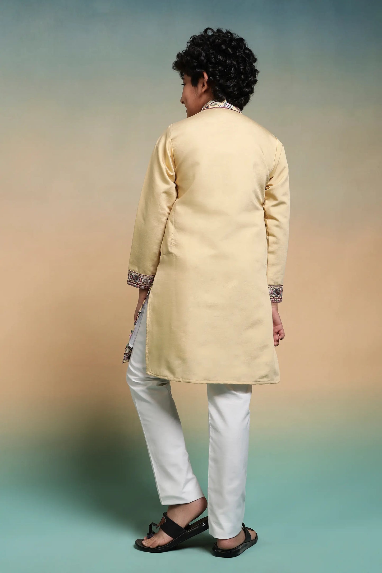 Yellow Embroidery Silk Kurta Set