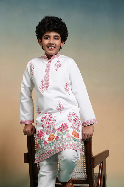 White Embroidered Kids Kurta Set