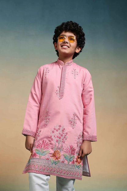 Light Pink Embroidered Kids Kurta Set