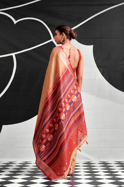 Dusty Peach Modal Cotton Weaving Saree