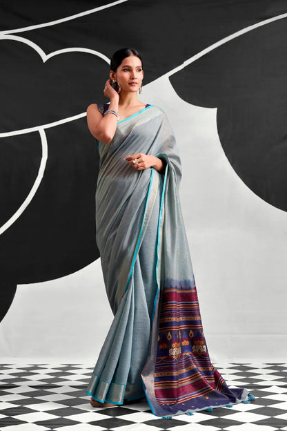 Steel Blue Modal Cotton Weaving Saree