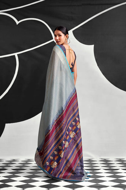Steel Blue Modal Cotton Weaving Saree