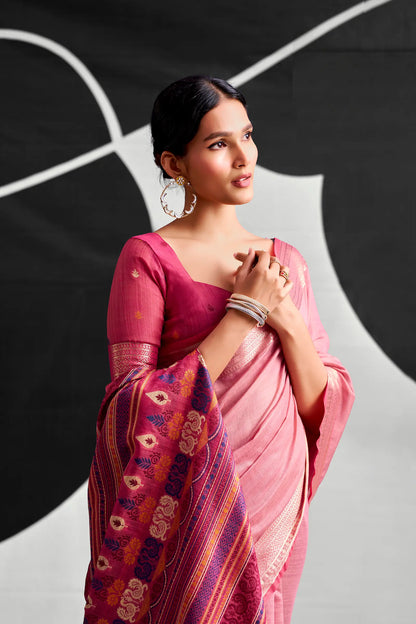 Rose Pink Modal Cotton Weaving Saree