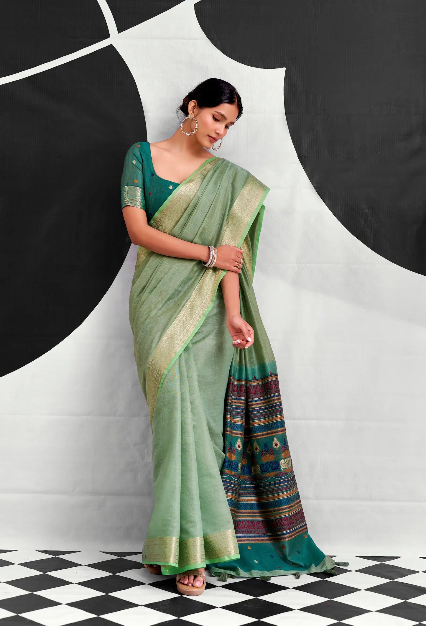 Sage Green Modal Cotton Weaving Saree