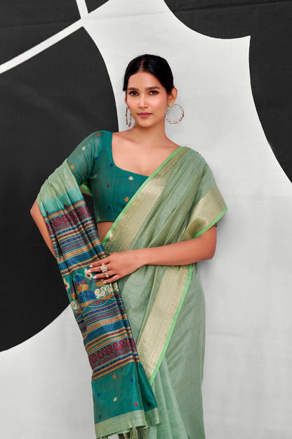 Sage Green Modal Cotton Weaving Saree