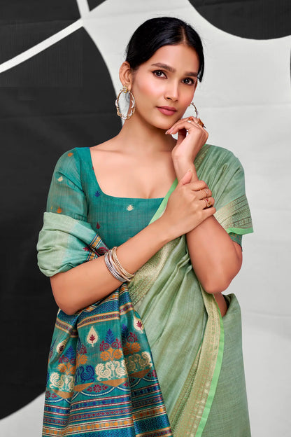 Sage Green Modal Cotton Weaving Saree